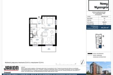Rzut - Mieszkanie na sprzedaż 2 pokoje o powierzchni 44,54 m² - numer C2.A13 w Nowy Wyszogród etap II