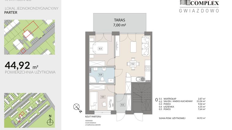 Rzut - Mieszkanie na sprzedaż 3 pokoje o powierzchni 44,92 m² - numer D11.1 w Osiedle Gwiazdowo etap 8
