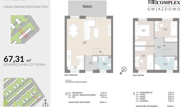 Rzut - Dom na sprzedaż 4 pokoje o powierzchni 67,31 m² - numer F14.1 w Osiedle Gwiazdowo etap 12
