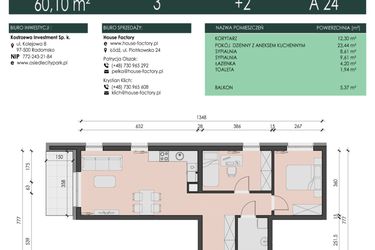 Rzut - Mieszkanie na sprzedaż 3 pokoje o powierzchni 60,1 m² - numer 24 w Osiedle City Park