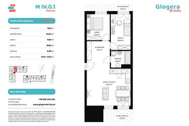 Rzut - Mieszkanie na sprzedaż 3 pokoje o powierzchni 57,93 m² - numer M IV.0.1 w Glogera Bricks