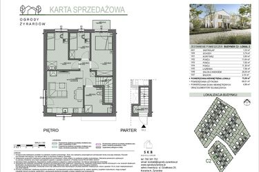 Rzut - Mieszkanie na sprzedaż 4 pokoje o powierzchni 73,5 m² - numer C2.2 w Ogrody Żyrardów etap C
