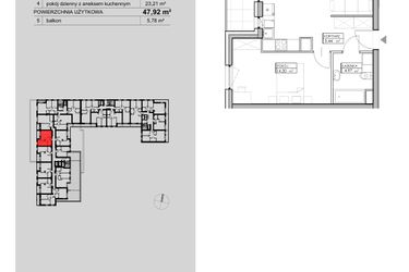 Rzut - Mieszkanie na sprzedaż 2 pokoje o powierzchni 47,92 m² - numer A6 w Niebieski Bursztyn