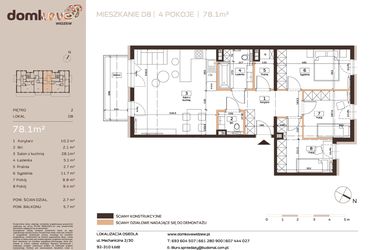 Rzut - Mieszkanie na sprzedaż 4 pokoje o powierzchni 78,1 m² - numer D8 w Domkove Widzew