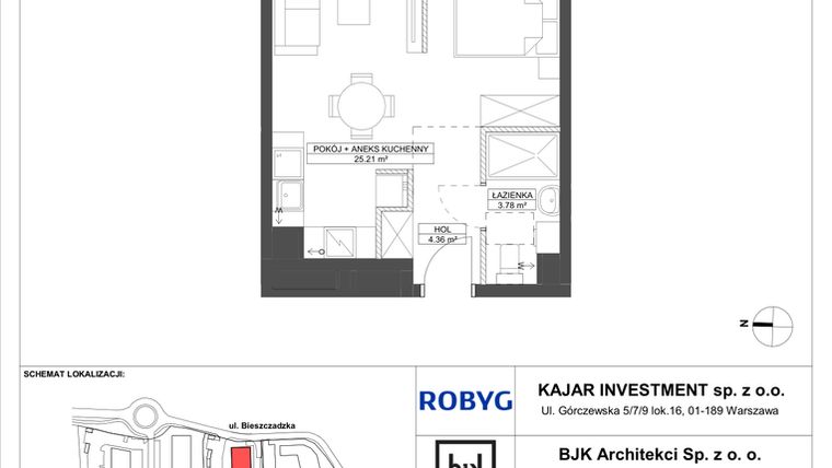 Rzut - Mieszkanie na sprzedaż 1 pokój o powierzchni 33,35 m² - numer C.1M07 w Foresteria