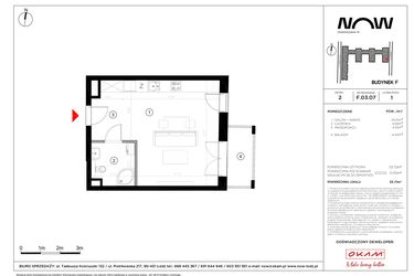 Rzut - Mieszkanie na sprzedaż 1 pokój o powierzchni 33,71 m² - numer F.03.07 w NOW