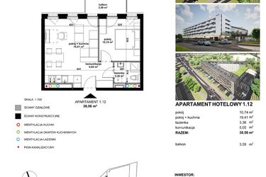 Rzut - Mieszkanie na sprzedaż 2 pokoje o powierzchni 48,22 m² - numer 112 w Apartamentowiec Zwycięska 3 - inwestycyjne