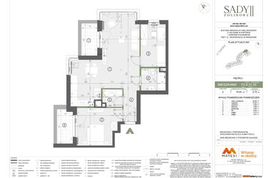 Rzut - Mieszkanie na sprzedaż 3 pokoje o powierzchni 70,93 m² - numer F2.A.01.02 w Sady Żoliborz II