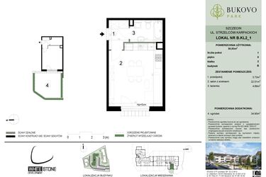 Rzut - Mieszkanie na sprzedaż 1 pokój o powierzchni 30,93 m² - numer B.2.1 w Bukovo Park