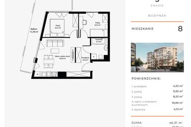 Rzut - Mieszkanie na sprzedaż 3 pokoje o powierzchni 46,31 m² - numer 8 w Bytkowska 4.0