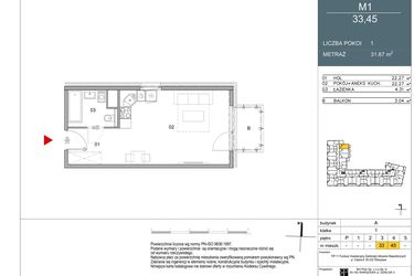 Rzut - Mieszkanie na sprzedaż 1 pokój o powierzchni 31,67 m² - numer 45 w Morwowa 5