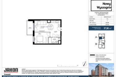 Rzut - Mieszkanie na sprzedaż 2 pokoje o powierzchni 37,9 m² - numer C3.A4 w Nowy Wyszogród etap III