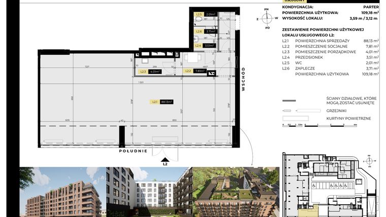 Rzut - Lokal użytkowy na sprzedaż 1 pokój o powierzchni 109,18 m² - numer L2 w Apartamenty Chorzów