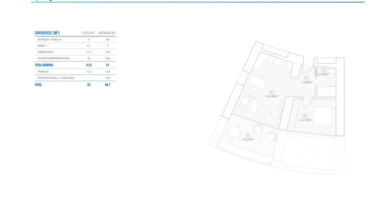 Rzut - Mieszkanie na sprzedaż 1 pokój o powierzchni 84,7 m² - numer 13 w Apartamenty w Benidormie - 66854065
