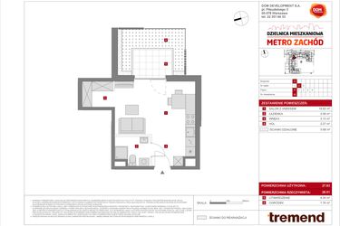 Rzut - Mieszkanie na sprzedaż 1 pokój o powierzchni 27,83 m² - numer D.43 w Dzielnica Mieszkaniowa Metro Zachód - etap 8.2