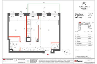 Rzut - Mieszkanie na sprzedaż 2 pokoje o powierzchni 50,22 m² - numer 86 w Autonomia Praska