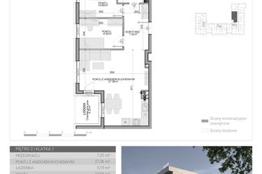 Rzut - Mieszkanie na sprzedaż 3 pokoje o powierzchni 57,76 m² - numer M-14 w Osiedle Radosne II