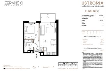 Rzut - Mieszkanie na sprzedaż 2 pokoje o powierzchni 40,95 m² - numer A021 w Ustronna