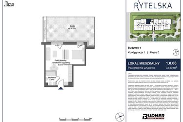 Rzut - Mieszkanie na sprzedaż 1 pokój o powierzchni 33,8 m² - numer 1.0.06 w Rytelska