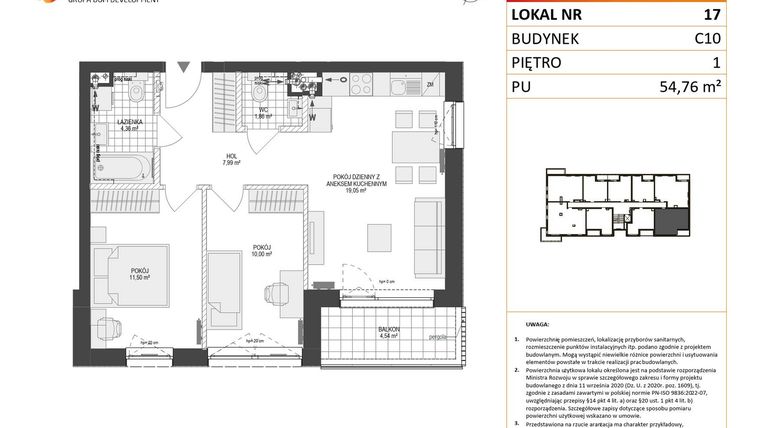 Rzut - Mieszkanie na sprzedaż 3 pokoje o powierzchni 54,76 m² - numer C10.17 w Konstelacja etap V