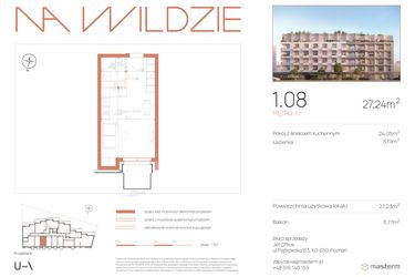 Rzut - Mieszkanie na sprzedaż 1 pokój o powierzchni 27,23 m² - numer 1.08 w Na Wildzie
