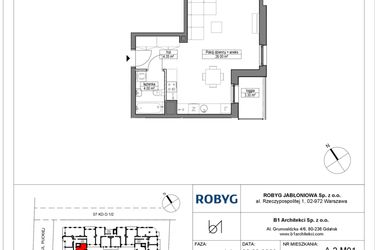Rzut - Mieszkanie na sprzedaż 1 pokój o powierzchni 34,35 m² - numer A.2M01 w Dobre Miejsce