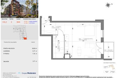Rzut - Mieszkanie na sprzedaż 1 pokój o powierzchni 41,46 m² - numer I-B44 w Industria etap I-B