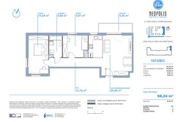 Rzut - Mieszkanie na sprzedaż 3 pokoje o powierzchni 66,24 m² - numer C.107 w Neopolis III