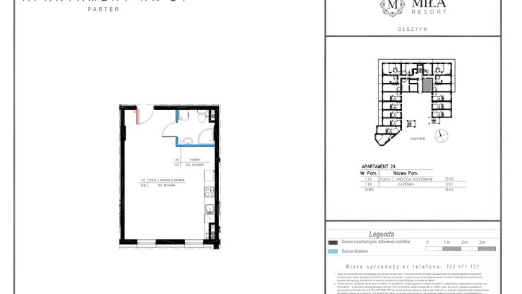 Rzut - Mieszkanie na sprzedaż 1 pokój o powierzchni 36,64 m² - numer 24 w Miła Resort