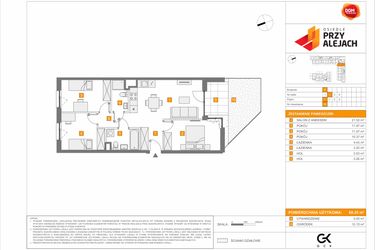 Rzut - Mieszkanie na sprzedaż 4 pokoje o powierzchni 69,35 m² - numer 3.1.D.25 w Osiedle przy Alejach etap 3