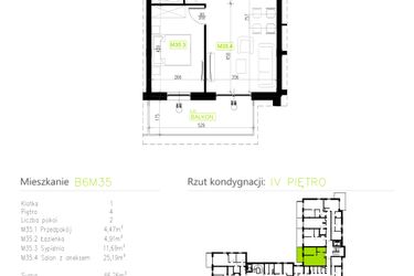 Rzut - Mieszkanie na sprzedaż 2 pokoje o powierzchni 46,26 m² - numer B6M35 w Osiedle Natura Park etap II
