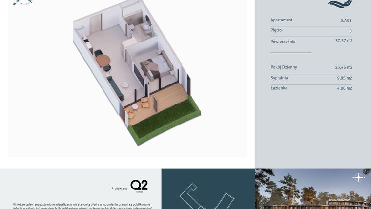 Rzut - Mieszkanie na sprzedaż 2 pokoje o powierzchni 37,37 m² - numer 0.A02 w Linea Mare - apartamenty inwestycyjne