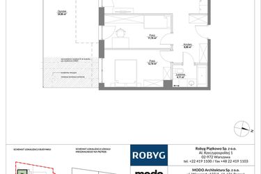 Rzut - Mieszkanie na sprzedaż 3 pokoje o powierzchni 61,52 m² - numer 0M03 w Piątkowo Residence