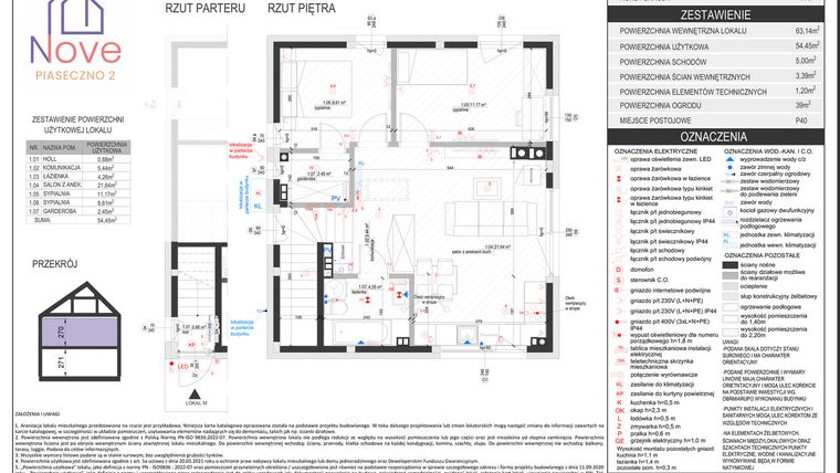 Rzut - Mieszkanie na sprzedaż 3 pokoje o powierzchni 54,45 m² - numer H2.2 w Nove Piaseczno 2 etap H