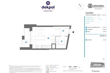 Rzut - Mieszkanie na sprzedaż 1 pokój o powierzchni 26,83 m² - numer 1.1.008 w Granaria