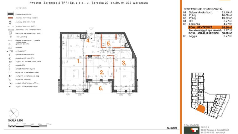 Rzut - Mieszkanie na sprzedaż 3 pokoje o powierzchni 56,68 m² - numer 40 w Zarzecze II Pruszków