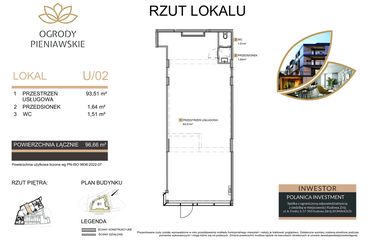 Rzut - Lokal użytkowy na sprzedaż 1 pokój o powierzchni 96,66 m² - numer 0/3.2 w Ogrody Pieniawskie
