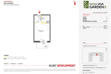 Rzut - Mieszkanie na sprzedaż 1 pokój o powierzchni 27,24 m² - numer 51 w Nova Viva Garden 8