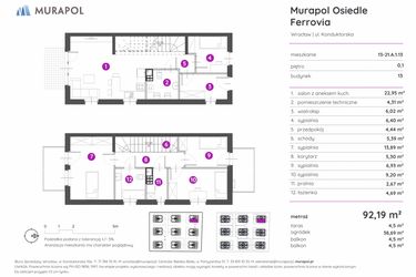 Rzut - Mieszkanie na sprzedaż 5 pokoi o powierzchni 90,1 m² - numer 13-21.A.1.13 w Murapol Osiedle Ferrovia