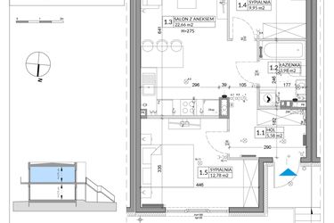 Rzut - Mieszkanie na sprzedaż 3 pokoje o powierzchni 56,89 m² - numer 51B w Osiedle Młodych etap VIII