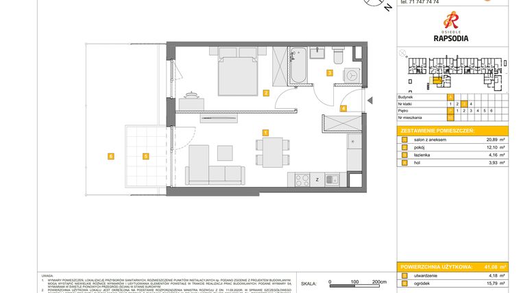 Rzut - Mieszkanie na sprzedaż 2 pokoje o powierzchni 41,08 m² - numer A.65 w Osiedle Rapsodia