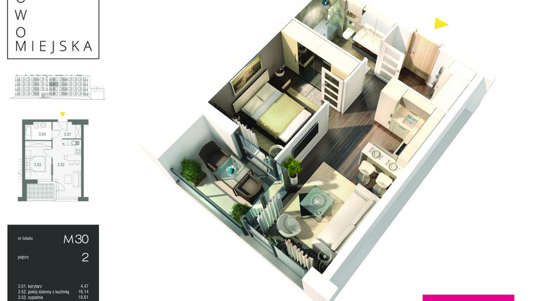 Rzut - Mieszkanie na sprzedaż 2 pokoje o powierzchni 35,93 m² - numer E30 w Osiedle Nowomiejska - Budynek E