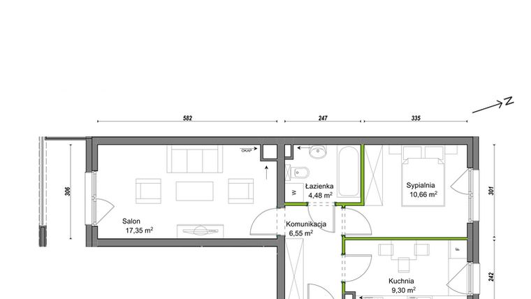 Rzut - Mieszkanie na sprzedaż 2 pokoje o powierzchni 48,34 m² - numer E2/H/06 w Orawska Vita