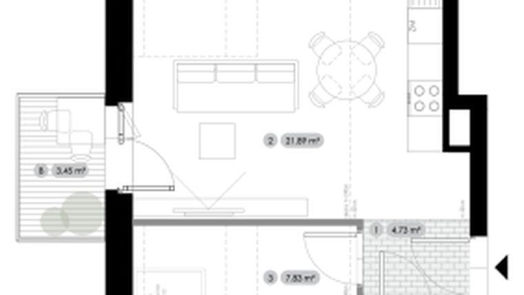Rzut - Mieszkanie na sprzedaż 2 pokoje o powierzchni 38,26 m² - numer 5.M5 w Stalowa 76