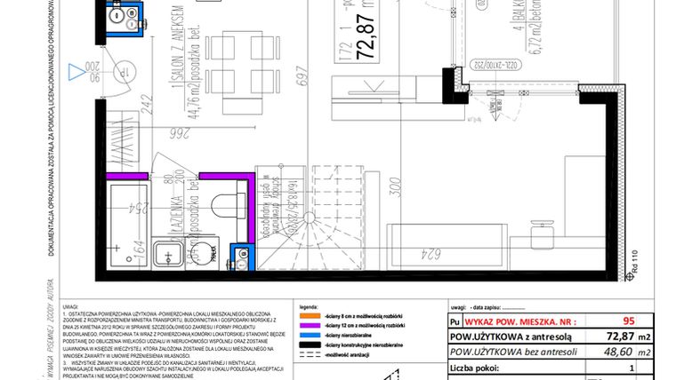 Rzut - Mieszkanie na sprzedaż 1 pokój o powierzchni 72,87 m² - numer 95 w Strumykowa
