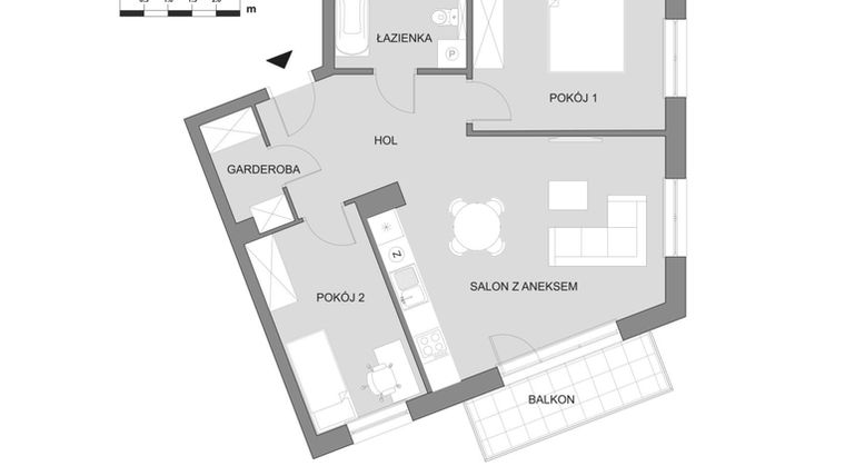 Rzut - Mieszkanie na sprzedaż 3 pokoje o powierzchni 64,06 m² - numer B2.2 w Osiedle Aleksandria II - budynek B
