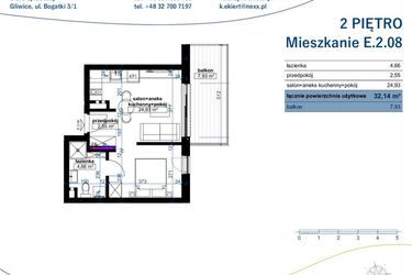 Rzut - Mieszkanie na sprzedaż 1 pokój o powierzchni 32,14 m² - numer E.2.08 w Wzgórze Poetów 2