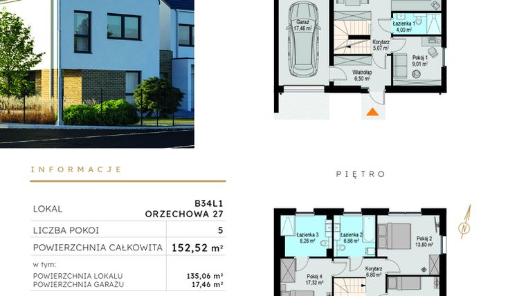 Rzut - Dom na sprzedaż 5 pokoi o powierzchni 152,52 m² - numer B34L1 w Szczodre etap V