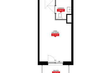 Rzut - Mieszkanie na sprzedaż 1 pokój o powierzchni 25,37 m² - numer A2 170LU w 29L - Apartamenty inwestycyjne
