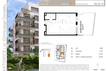 Rzut - Mieszkanie na sprzedaż 2 pokoje o powierzchni 48,26 m² - numer A_5 w Zielony Nikiszowiec